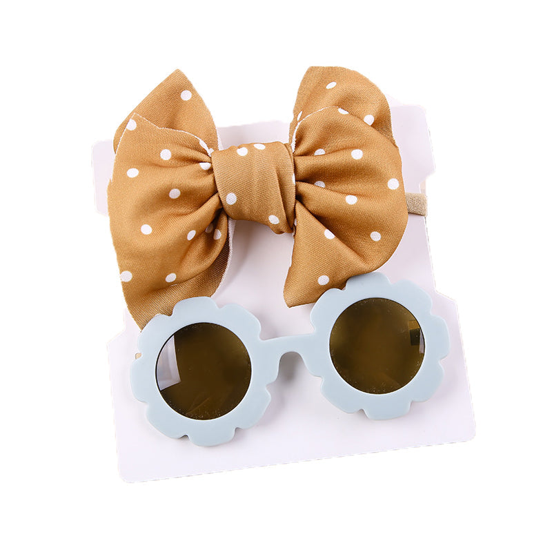 2 Pieces Set Girls Polka dots Bow Headwear And Glasses