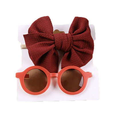 2 Pieces Set Girls Solid Color Bow Headwear And Glasses Wholesale