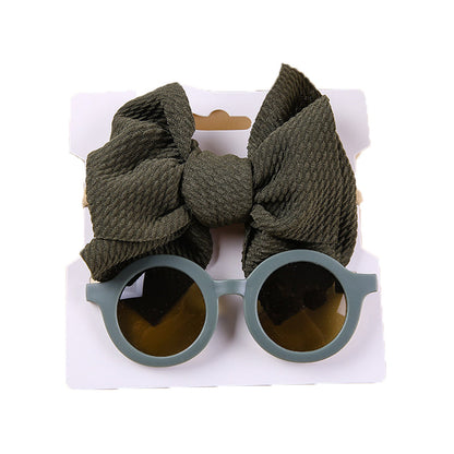 2 Pieces Set Girls Solid Color Bow Headwear And Glasses Wholesale