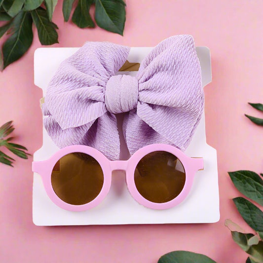 2 Pieces Set Girls Solid Color Bow Headwear And Glasses Wholesale