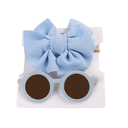 2 Pieces Set Girls Solid Color Bow Headwear And Glasses Wholesale