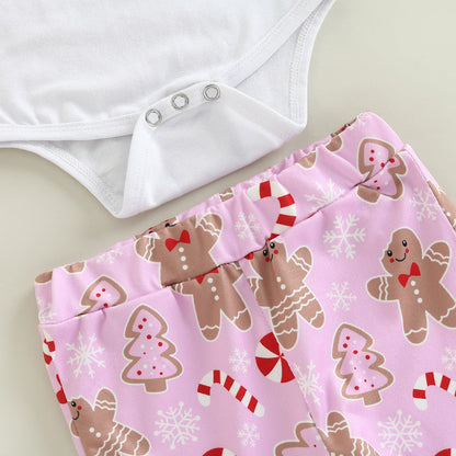 3 Pieces Set Baby Girls Christmas Letters Print Rompers And Cartoon Pants And Bow Headwear Wholesale 221216621