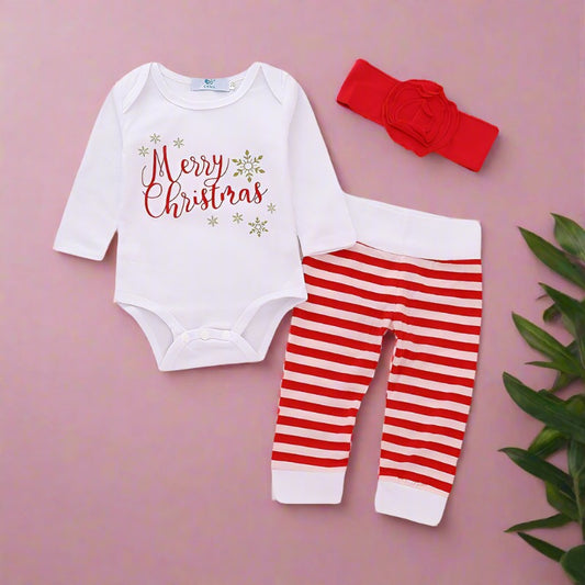 2 Pieces Set Baby Girls Christmas Rompers And Striped Pants