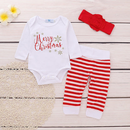 2 Pieces Set Baby Girls Christmas Rompers And Striped Pants