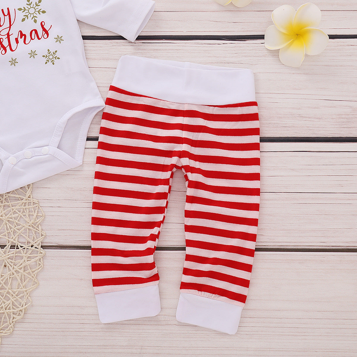 2 Pieces Set Baby Girls Christmas Rompers And Striped Pants