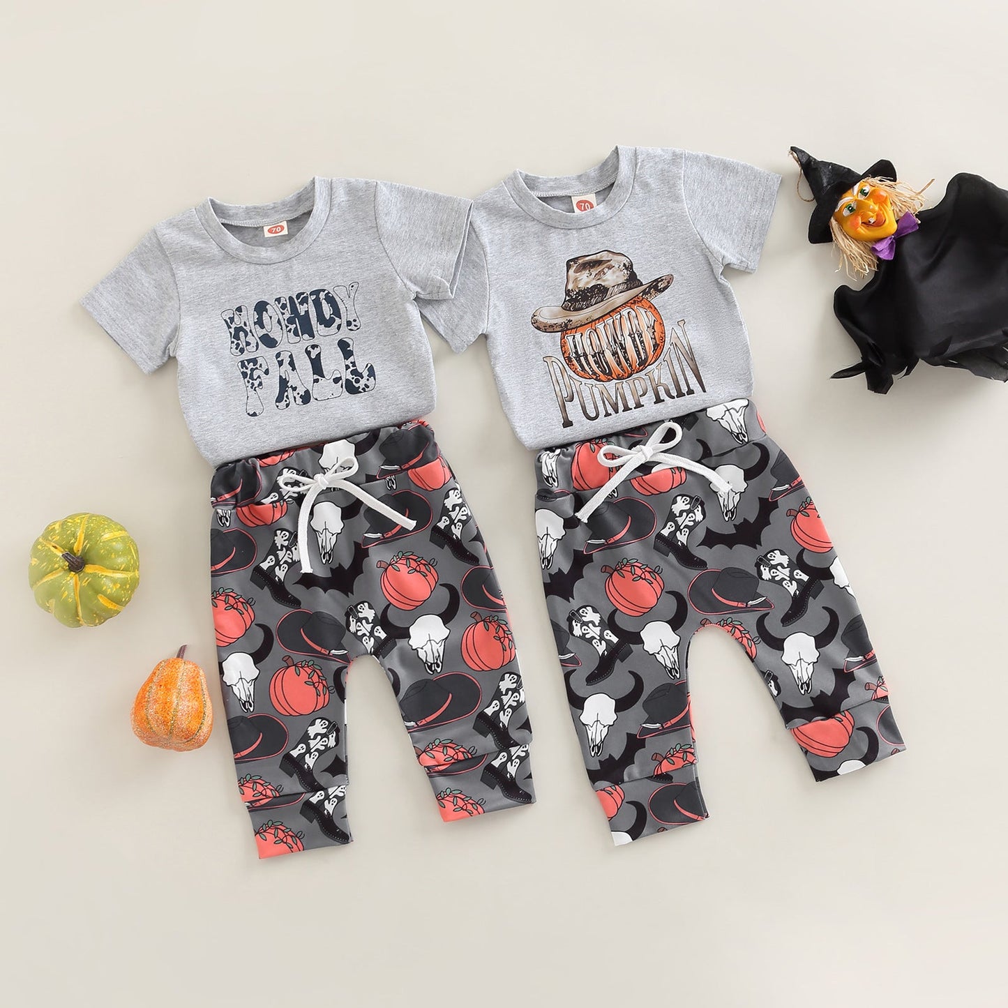 2 Pieces Set Kid Boys Halloween Cartoon T-Shirts And Pants