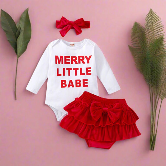 2 Pieces Set Baby Girls Christmas Rompers And Bow Shorts