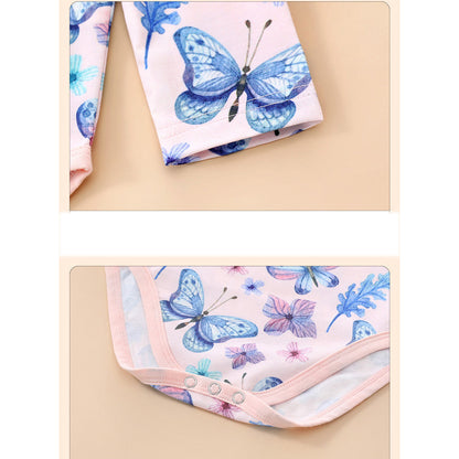 3 Pieces Set Baby Girls Butterfly Print Rompers Solid Color Shorts And Bow Headwear Wholesale 230111137