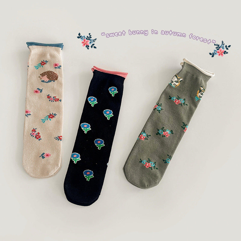 3 Pairs Girls Flower Accessories Socks Wholesale