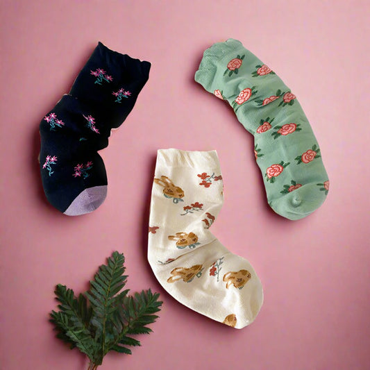 3 Pairs Girls Flower Cartoon Accessories Socks Wholesale