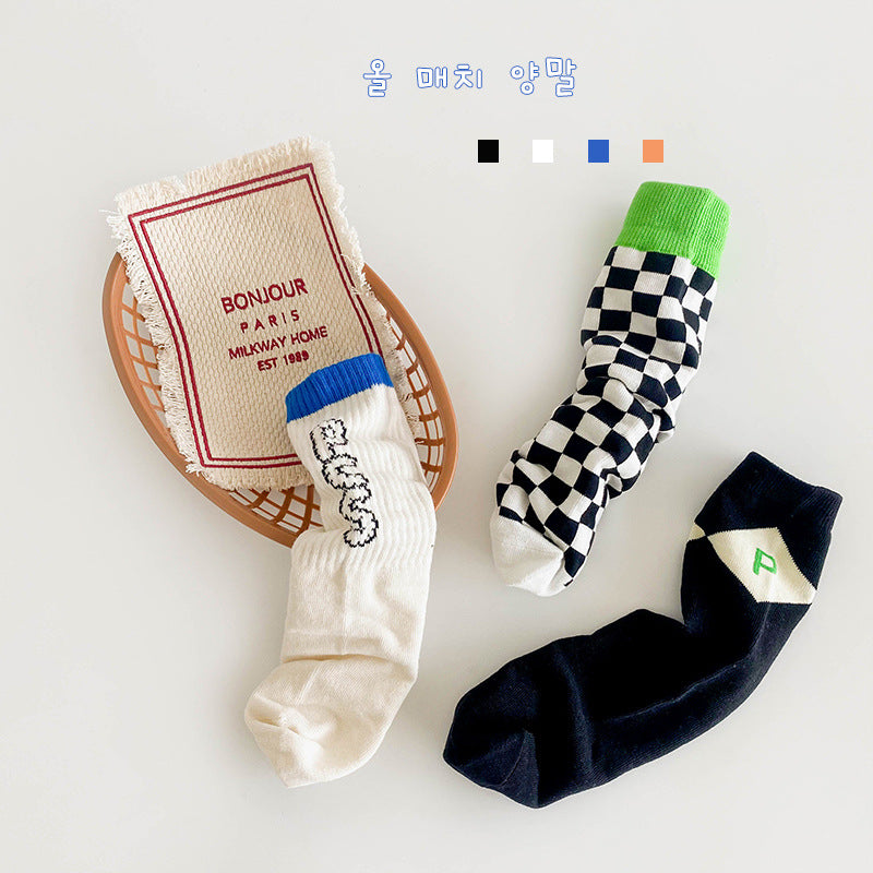 3 Pairs Unisex Letters Checked Accessories Socks