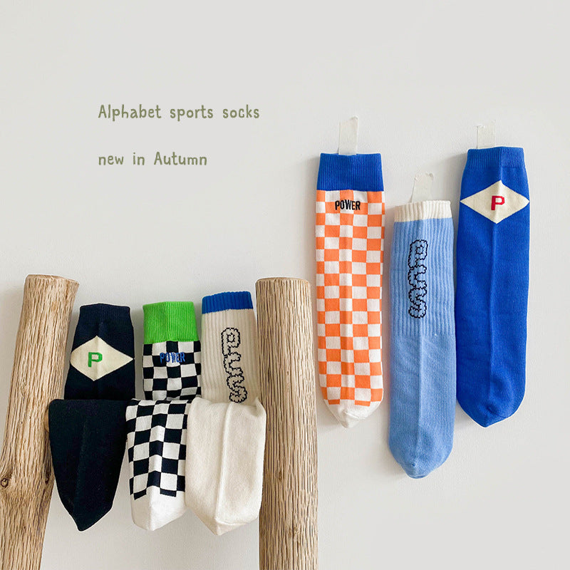 3 Pairs Unisex Letters Checked Accessories Socks