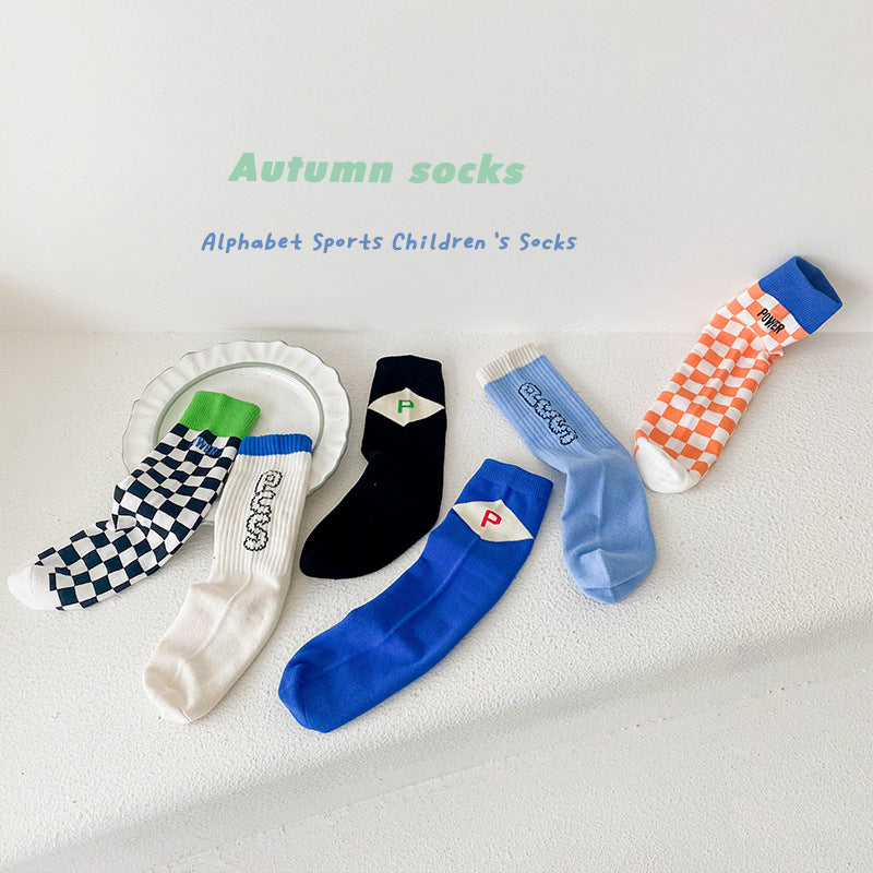 3 Pairs Unisex Letters Checked Accessories Socks