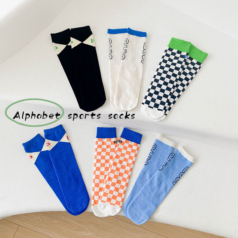 3 Pairs Unisex Letters Checked Accessories Socks