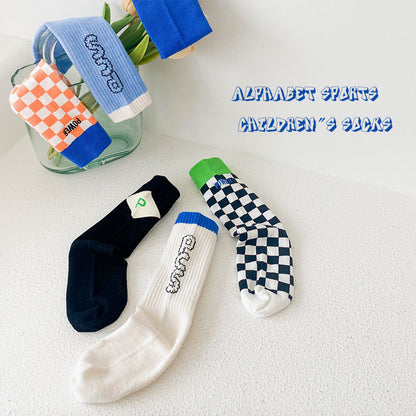 3 Pairs Unisex Letters Checked Accessories Socks