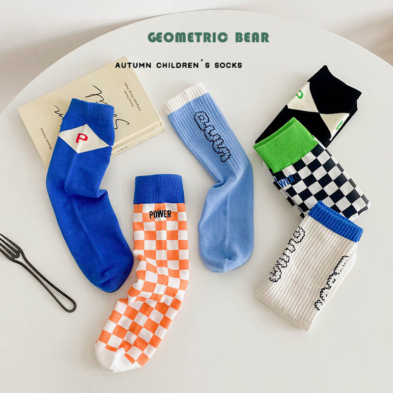 3 Pairs Unisex Letters Checked Accessories Socks