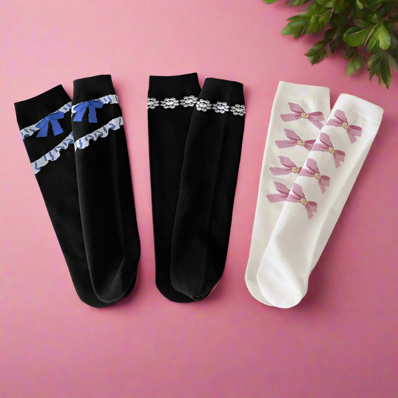 3 Pairs Girls Bow Accessories Socks Wholesale