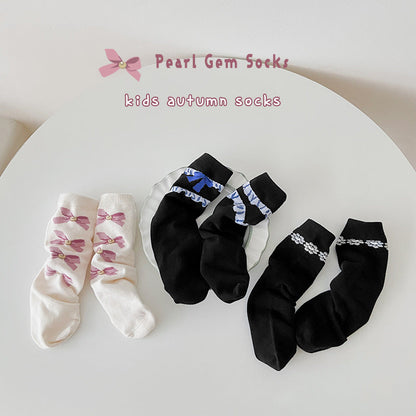 3 Pairs Girls Bow Accessories Socks Wholesale