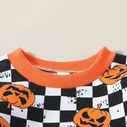 2 Pieces Set Baby Kid Girls Halloween Color-blocking Print Hoodies