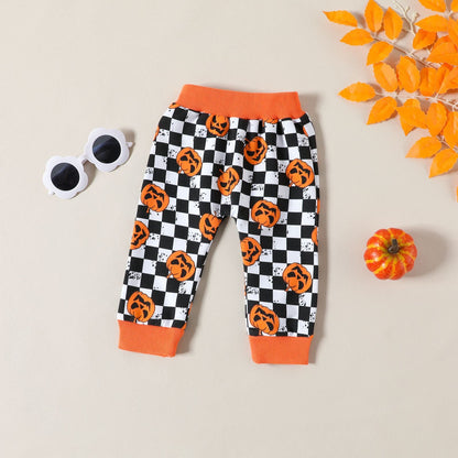 2 Pieces Set Baby Kid Girls Halloween Color-blocking Print Hoodies