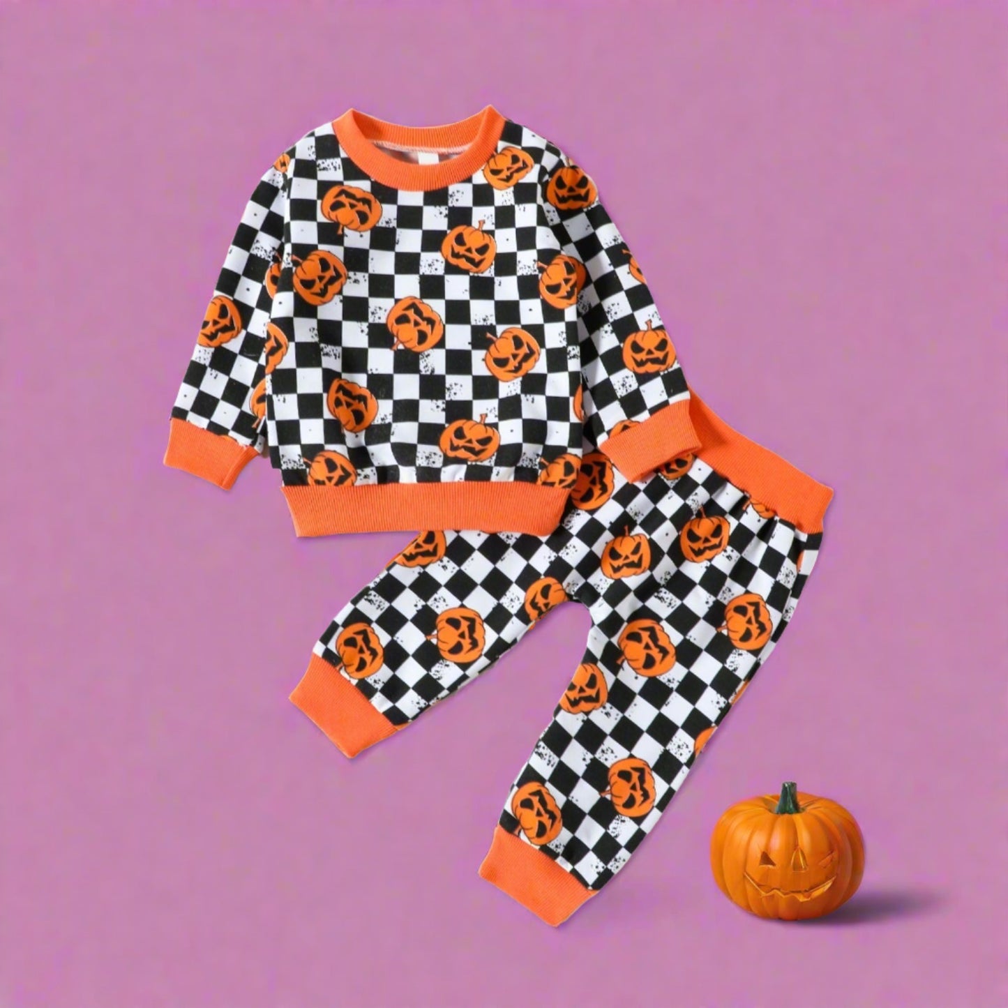 2 Pieces Set Baby Kid Girls Halloween Color-blocking Print Hoodies