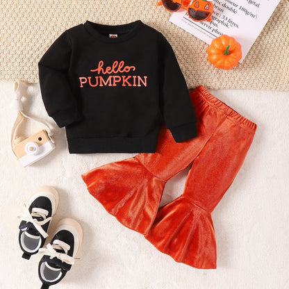 2 Pieces Set Baby Kid Girls Halloween Letters Tops And Pants