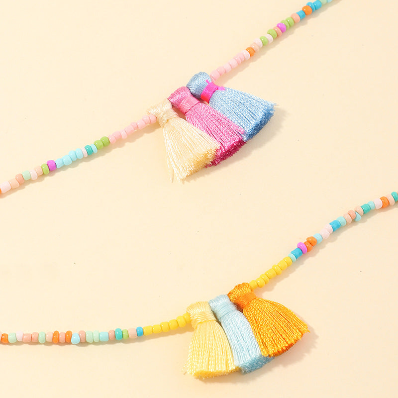 2 Pack Girl Colorful Beads Tassel Necklaces Wholesale