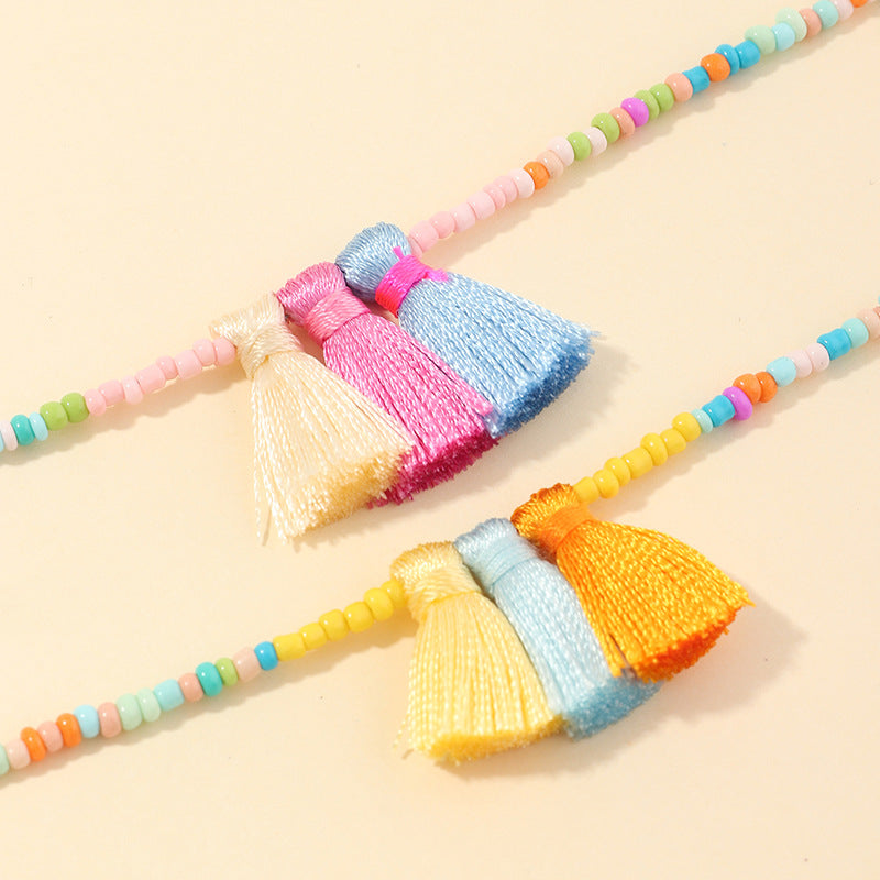 2 Pack Girl Colorful Beads Tassel Necklaces Wholesale