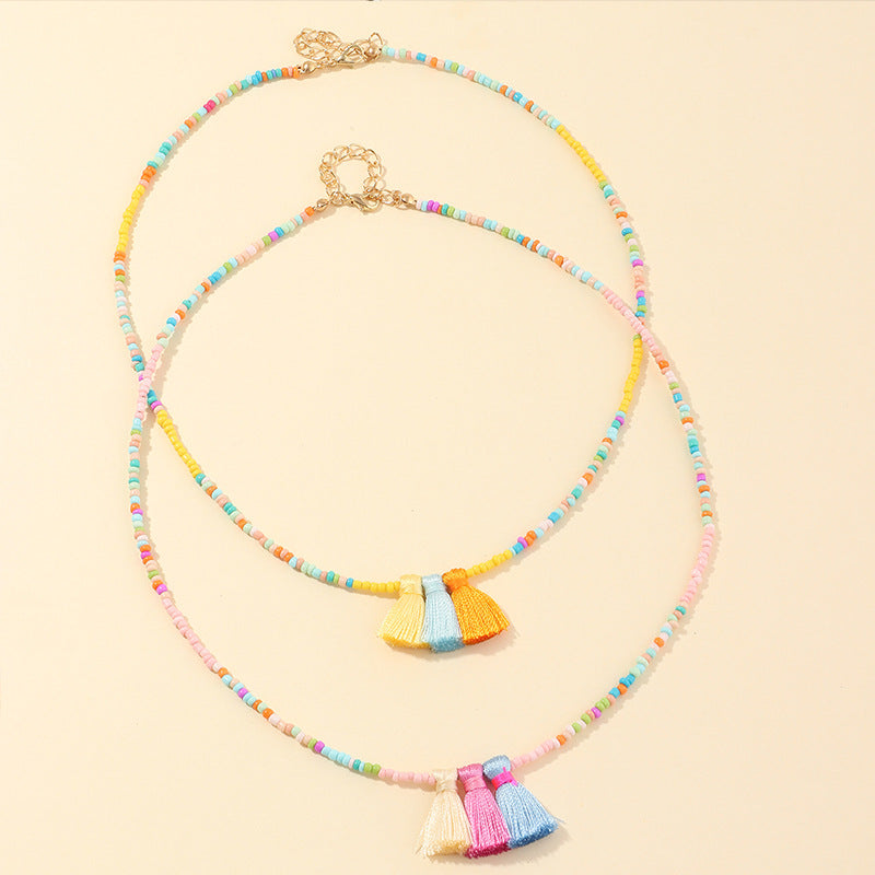 2 Pack Girl Colorful Beads Tassel Necklaces Wholesale