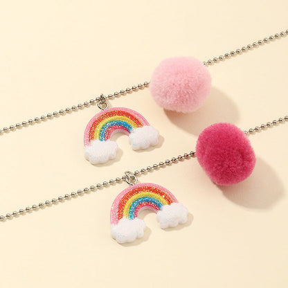 2 Pack Girl Rainbow Pom Pom Necklaces Wholesale