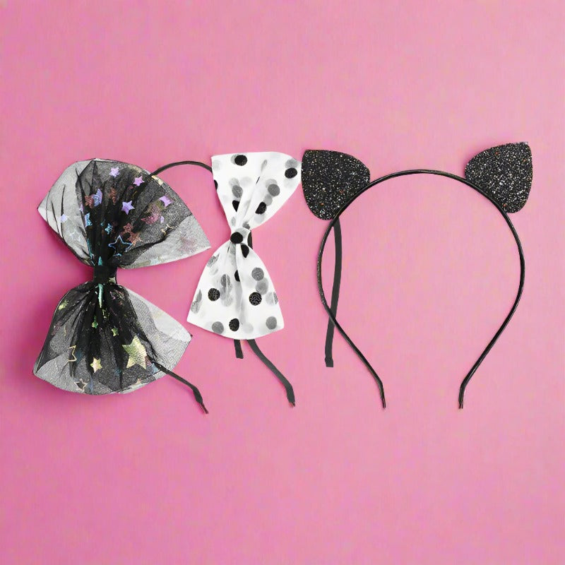 3 Pieces Kid Girl Halloween Sequins & Mesh Bow Decor Headband