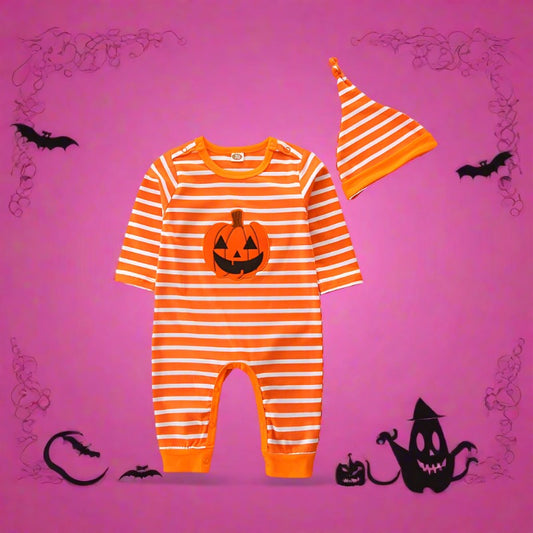 2 Pieces Set Baby Girls Boys Halloween Striped Cartoon Jumpsuits