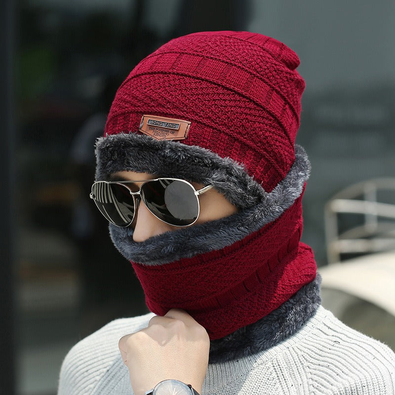 Wholesale winter knitted polyester plus velvet thickened scarf hat set parent-child hat