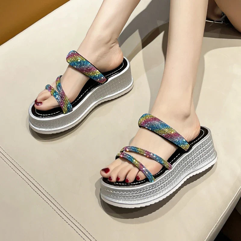 Women Rainbow Sparkle Wedges