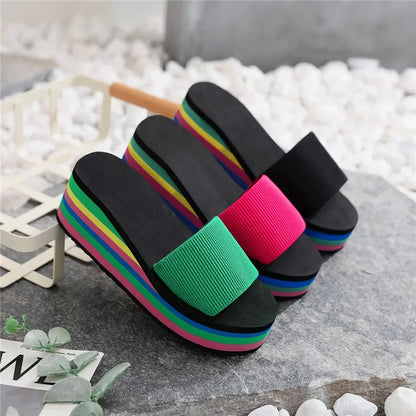 Women Rainbow Thick Soled Sandals