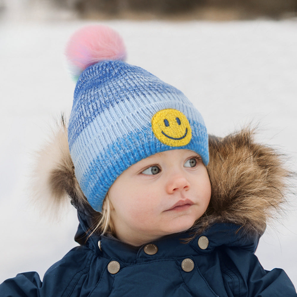 Wholesale Winter Cartoon Gradient Children's Hat Plus Velvet Warm Wool Ball Knitted Hat