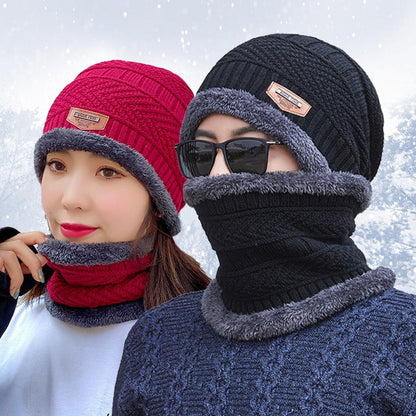 Wholesale winter knitted polyester plus velvet thickened scarf hat set parent-child hat