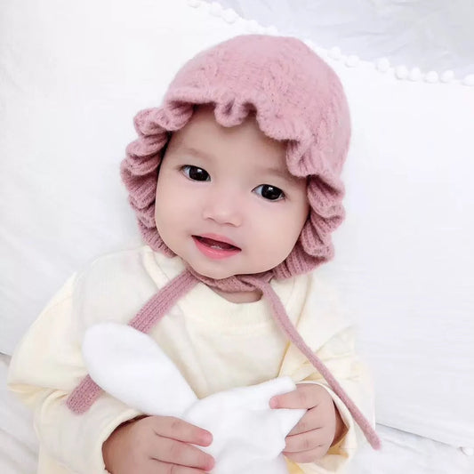 Winter Hooded Woolen Hat for Baby Girls