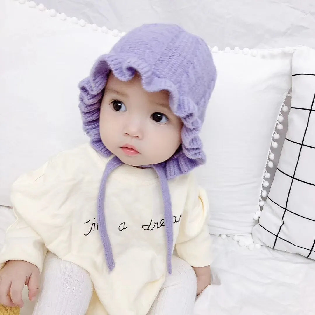 Winter Hooded Woolen Hat for Baby Girls