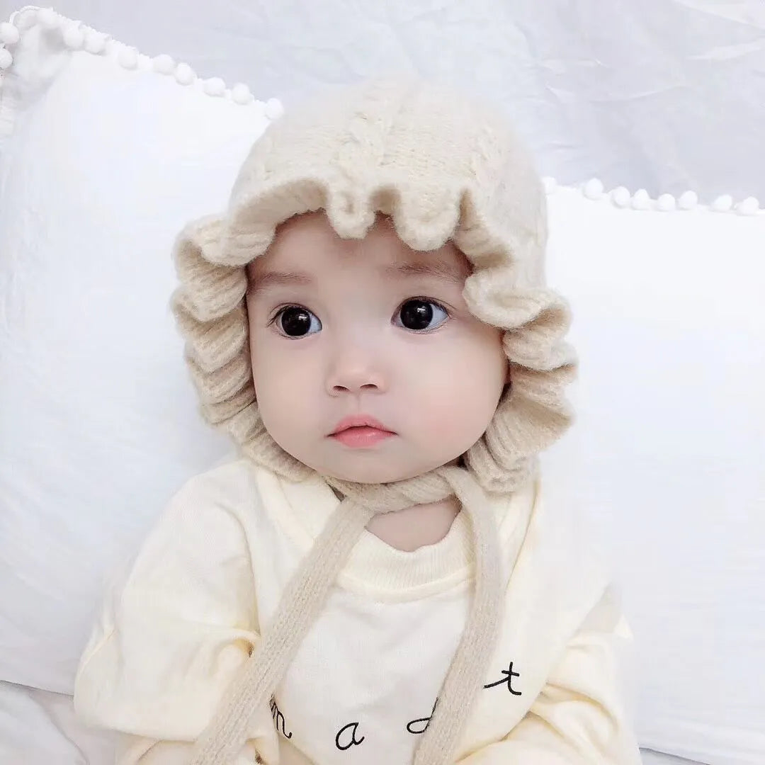 Winter Hooded Woolen Hat for Baby Girls