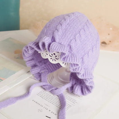 Winter Hooded Woolen Hat for Baby Girls