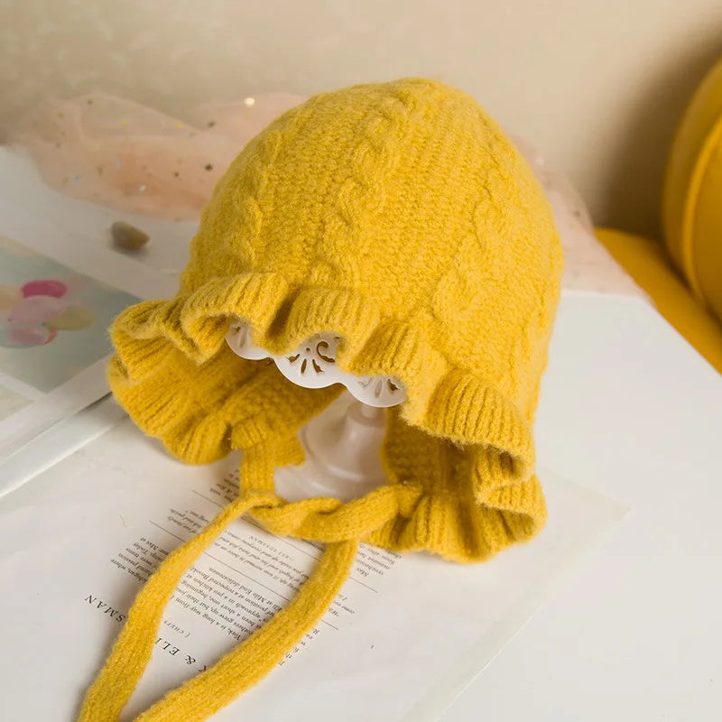 Winter Hooded Woolen Hat for Baby Girls