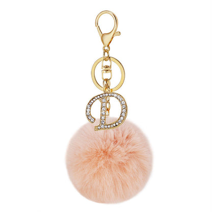 Zinc Alloy 26 English Alphabet Hair Ball Keychain