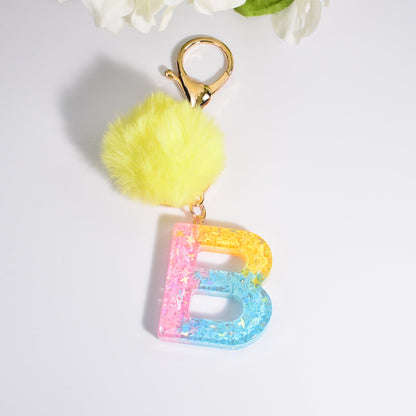 26Pcs/Set English Alphabet Hair Ball Resin Keychain