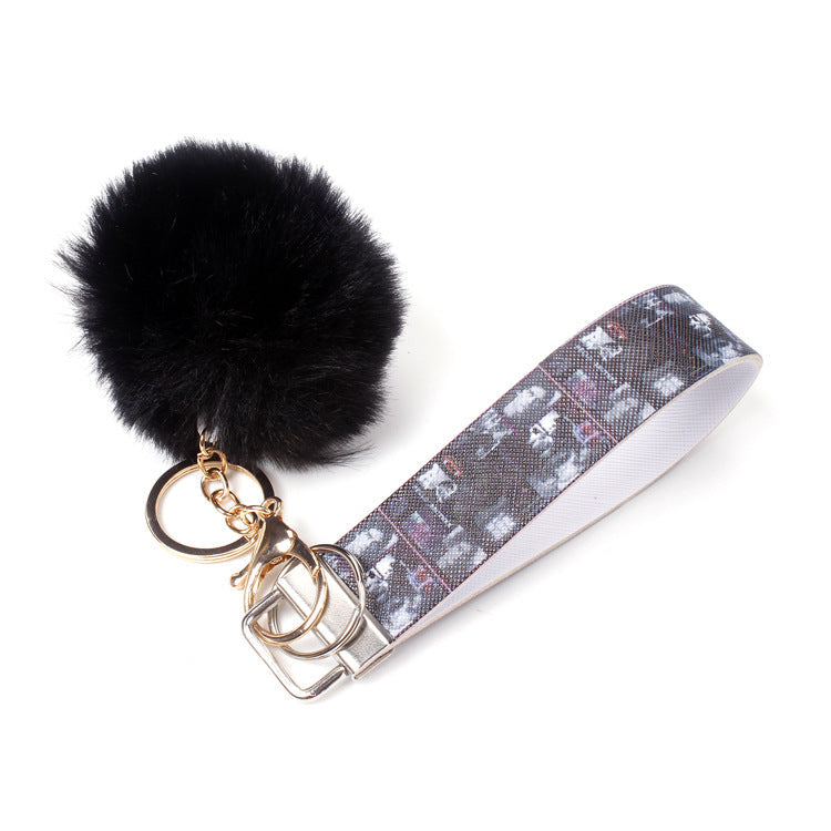 10pcs PU Leather Fur Ball Keychain