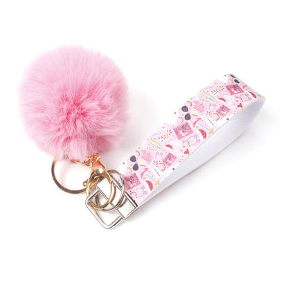 10pcs PU Leather Fur Ball Keychain