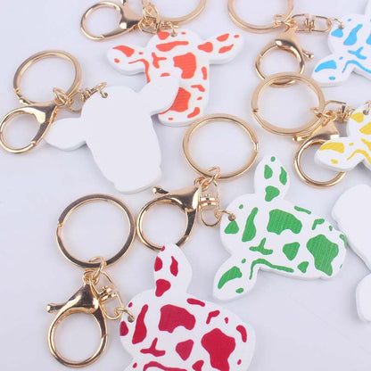 Wooden Colored Cow Head and Cow Pattern Keychains