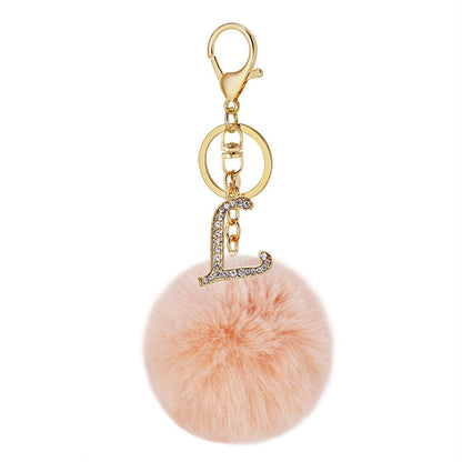 Zinc Alloy 26 English Alphabet Hair Ball Keychain