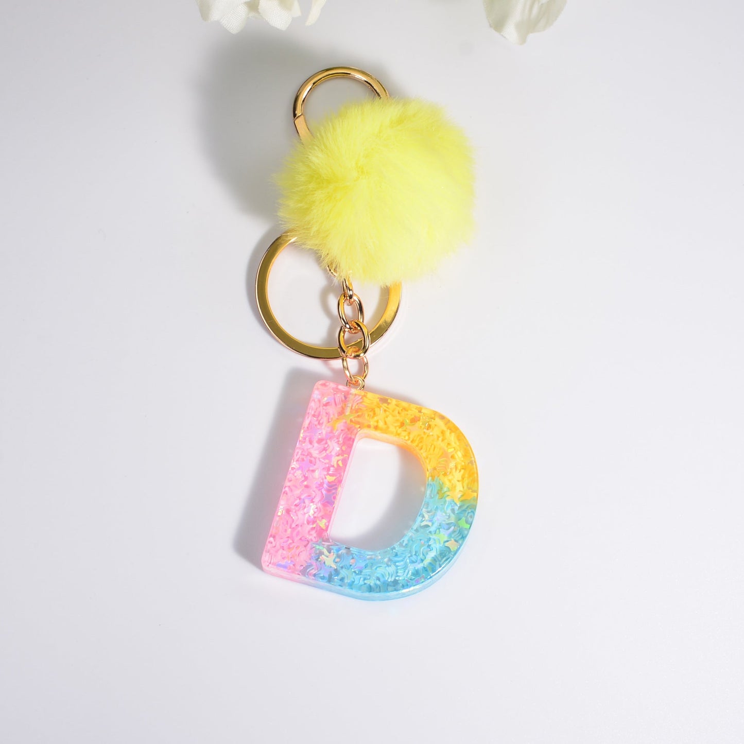 26Pcs/Set English Alphabet Hair Ball Resin Keychain