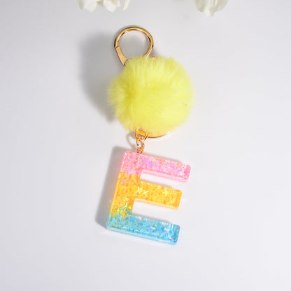 26Pcs/Set English Alphabet Hair Ball Resin Keychain